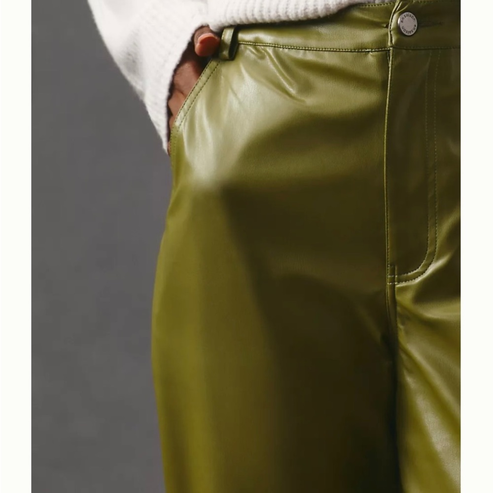 ANTHROPOLOGIE EN SAISON LANA FAUX LEATHER PANTS SIZE M COLOR OLIVE NWT - Picture 4 of 14